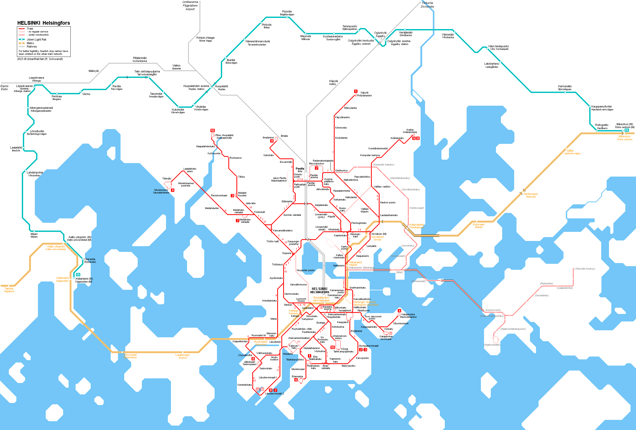 Helsinské tramvaje a část S-Bahnu a metra.