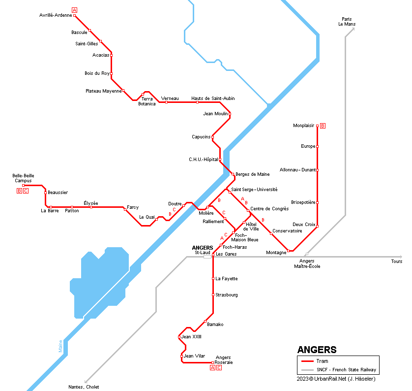 Angers Tram Map