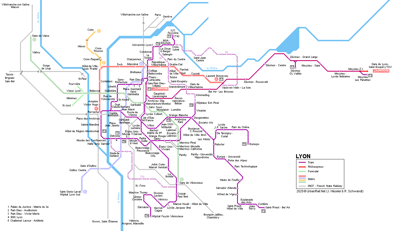 Lyon Tram Map