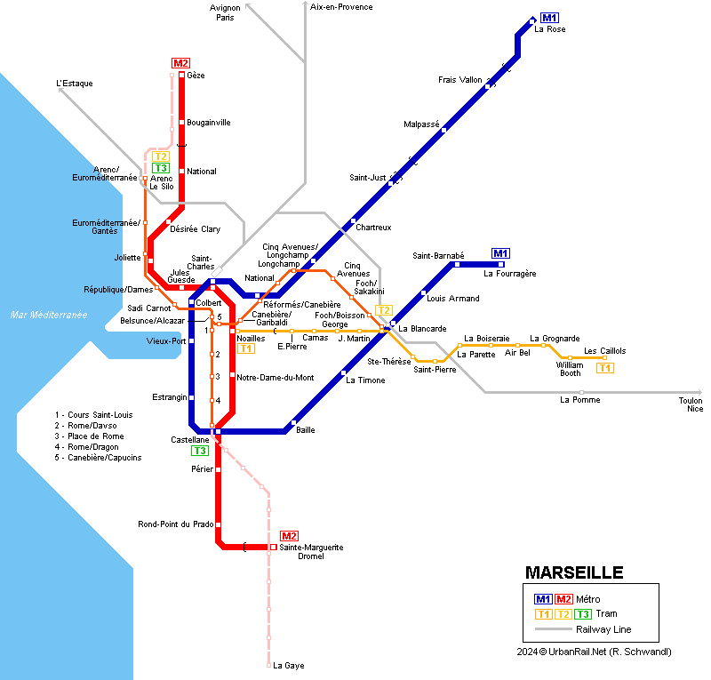 Marseille Metro map © UrbanRail.Net