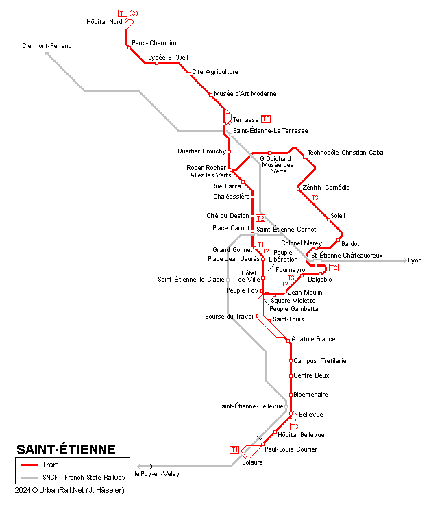 Saint Etienne Tram Map