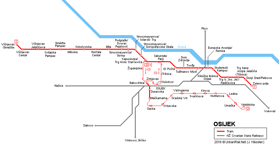 Osijek Tram Map