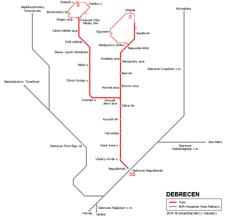 Debrecen Tram Map