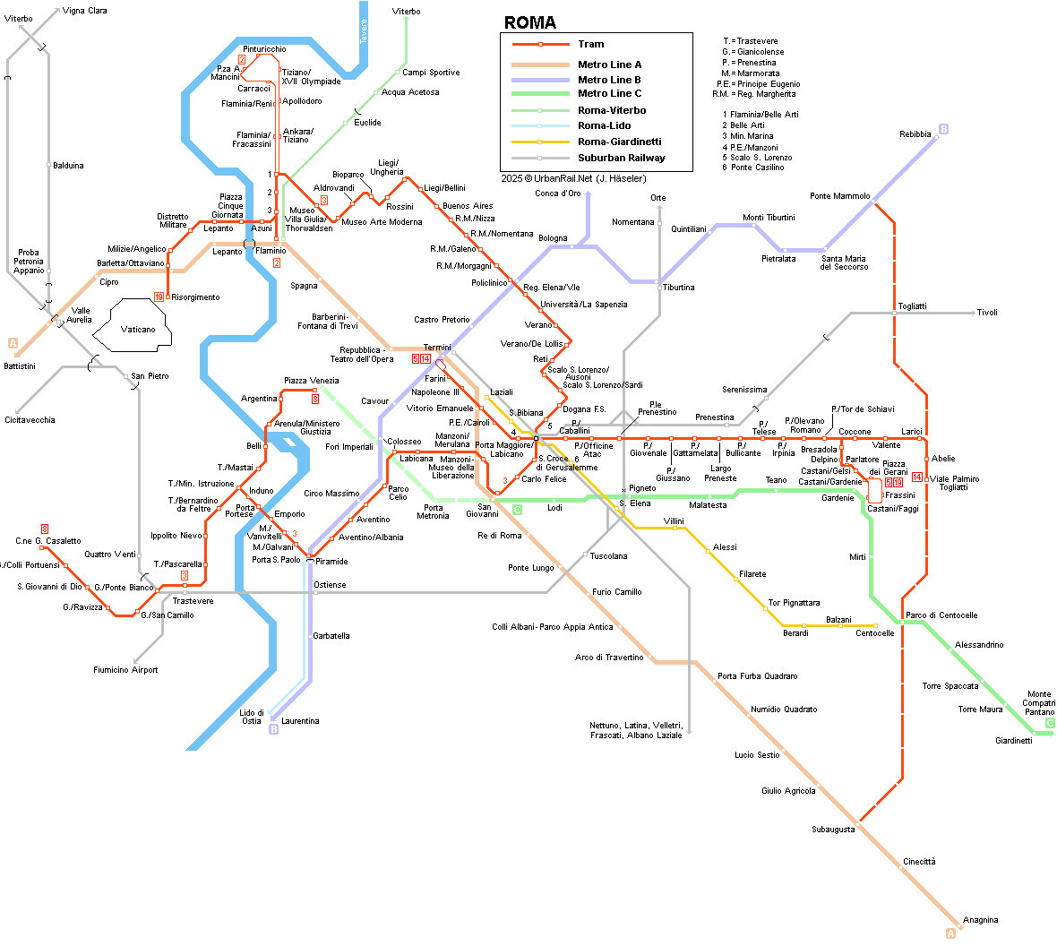 Rome tram map © UrbanRail.Net