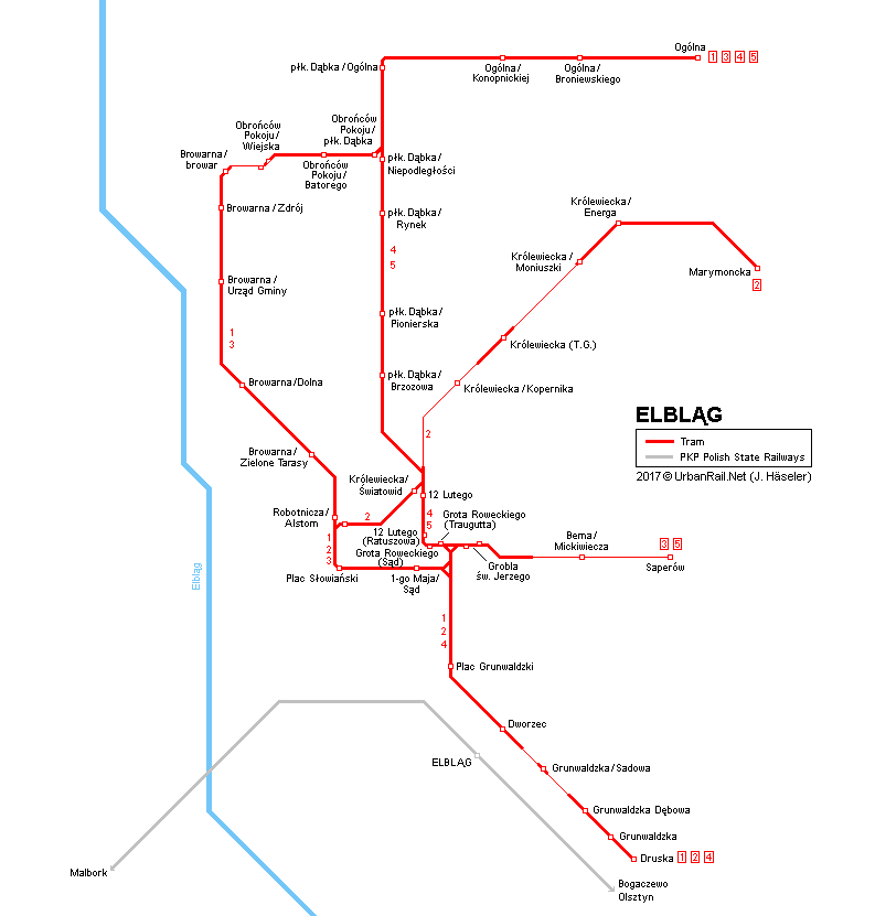 Elblag Tram Map