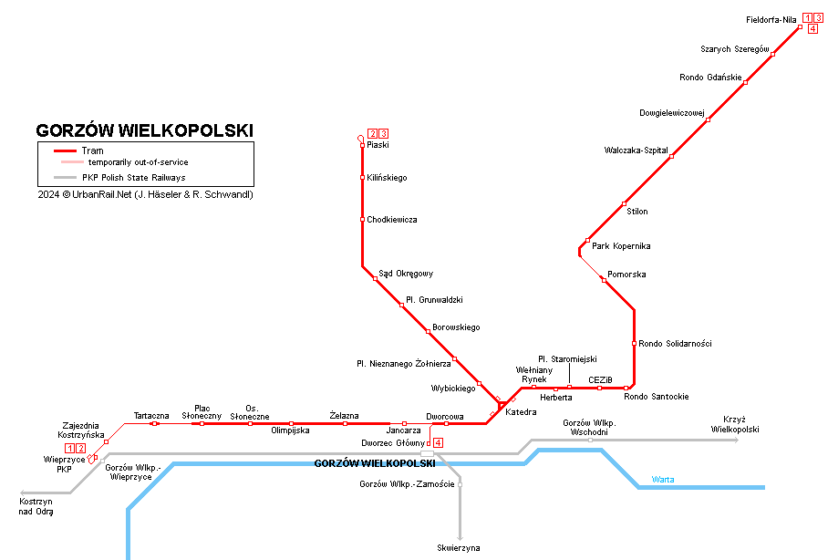 Gorzów Tram Map