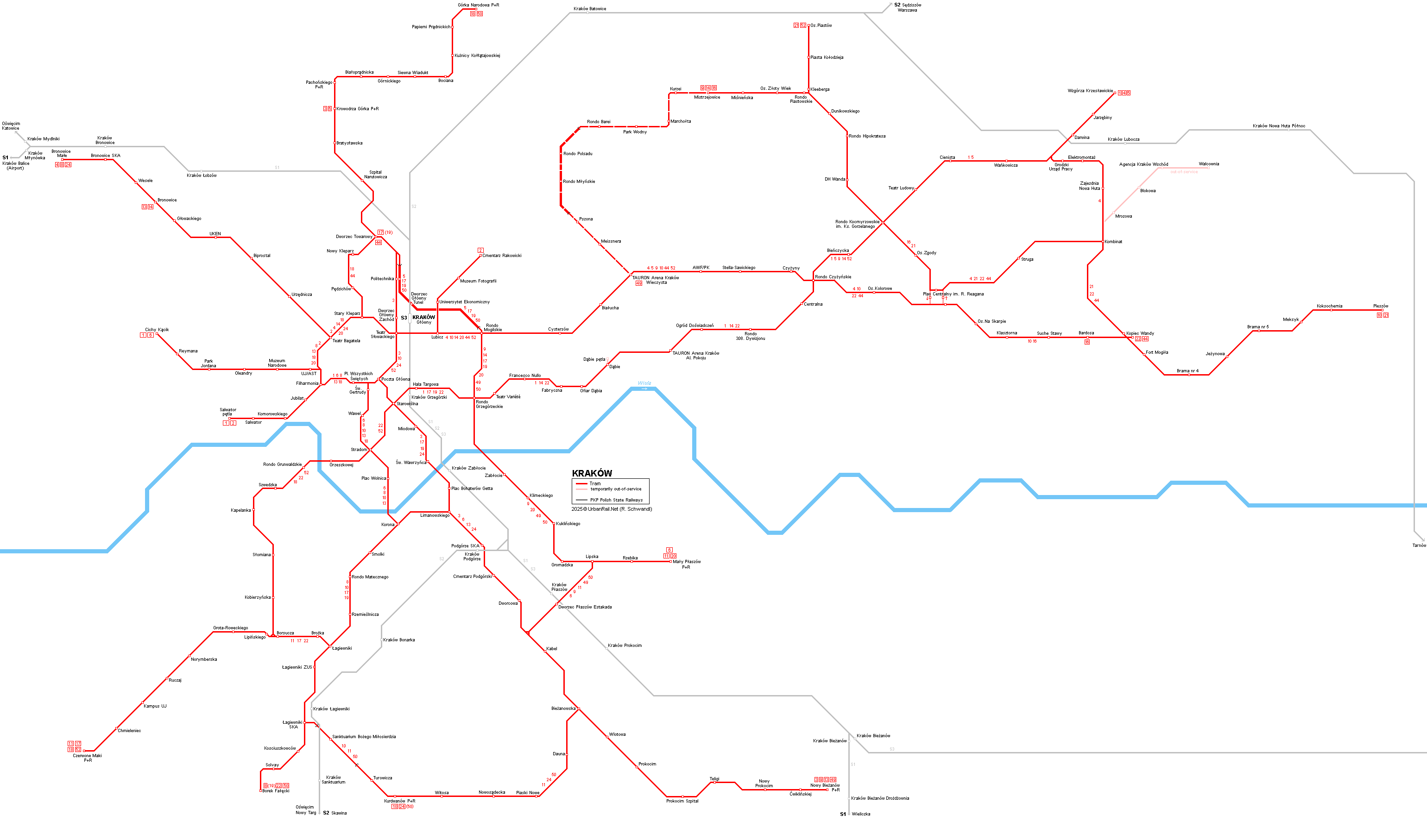 Kraków Tram Network Map