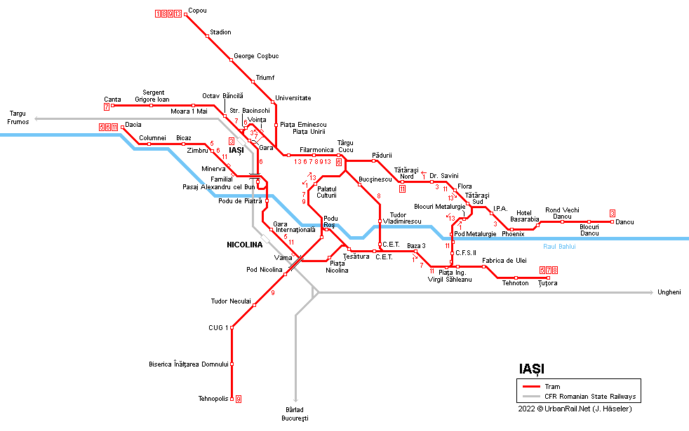 Iasi Tram Map © UrbanRail.Net