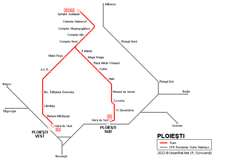 Ploiesti Tram Map © UrbanRail.Net