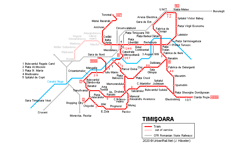 Timisoara Tram Map © UrbanRail.Net