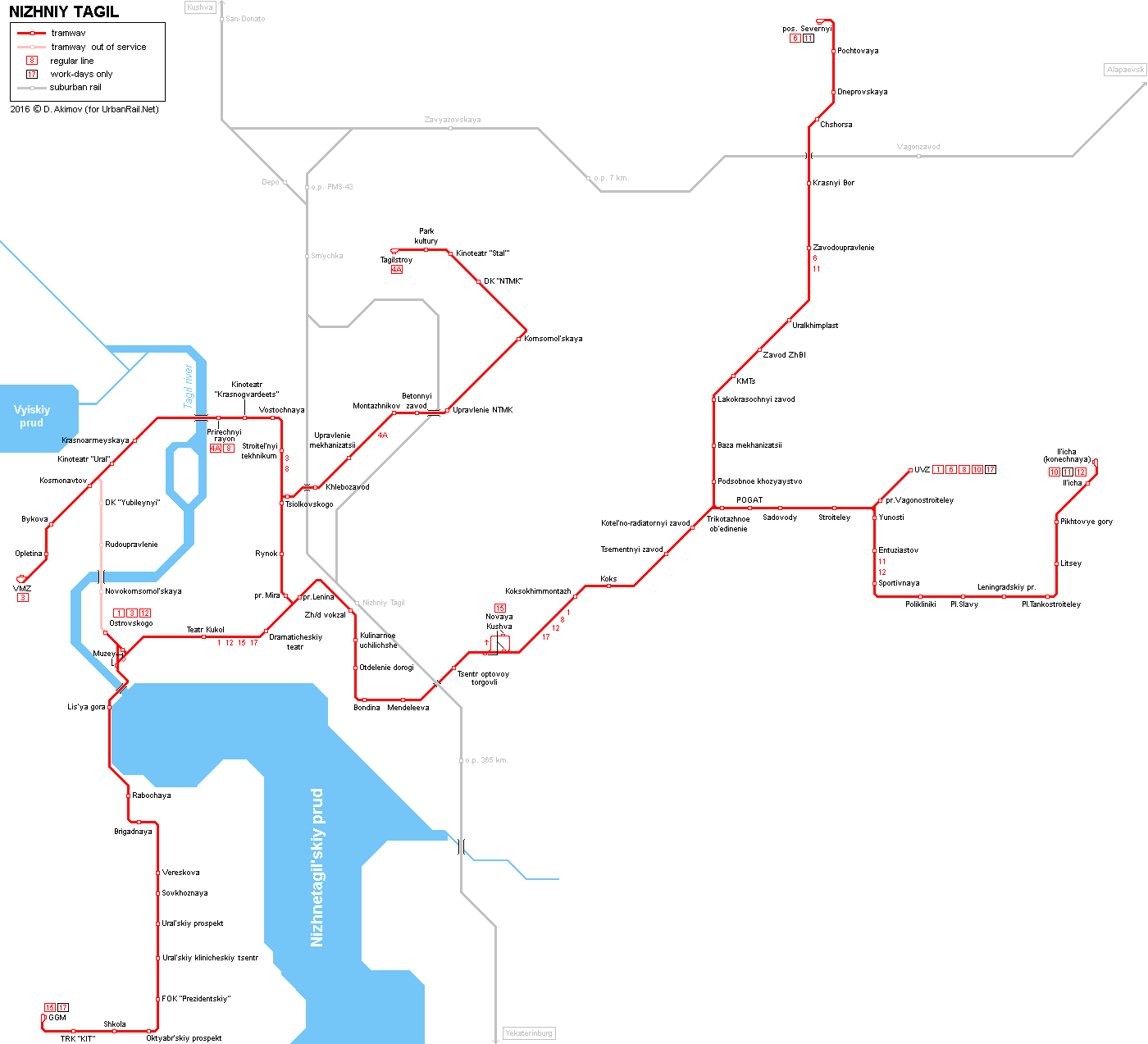 Nizhniy Tagil tram map