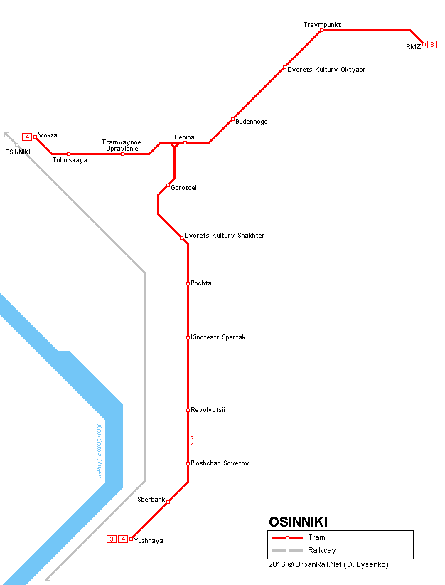 Osinniki tram map