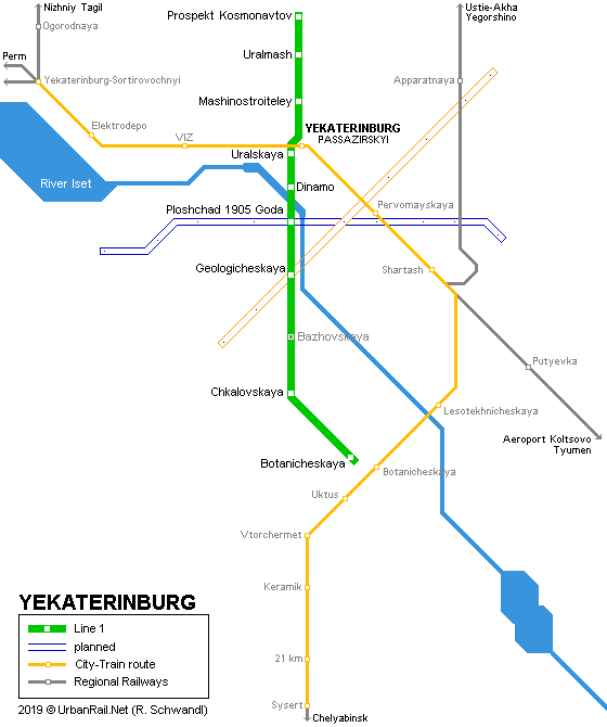 Yekaterinburg Metro map 2002 © UrbanRail.Net