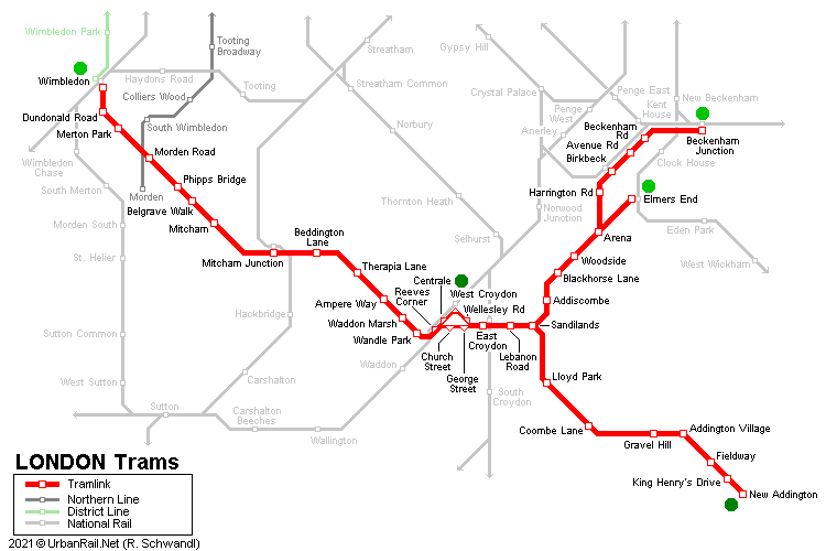 London Tramlink Map © UrbanRail.Net